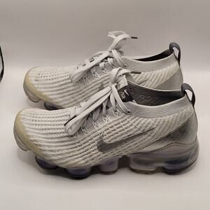 Nike Air Vapormax Flyknit 3 Shoe White Metallic Silver AJ6910-101 Women Size 7